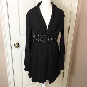 Gucci Black Long Sleeve Silk Dress with Belt Embellishment- Size 40